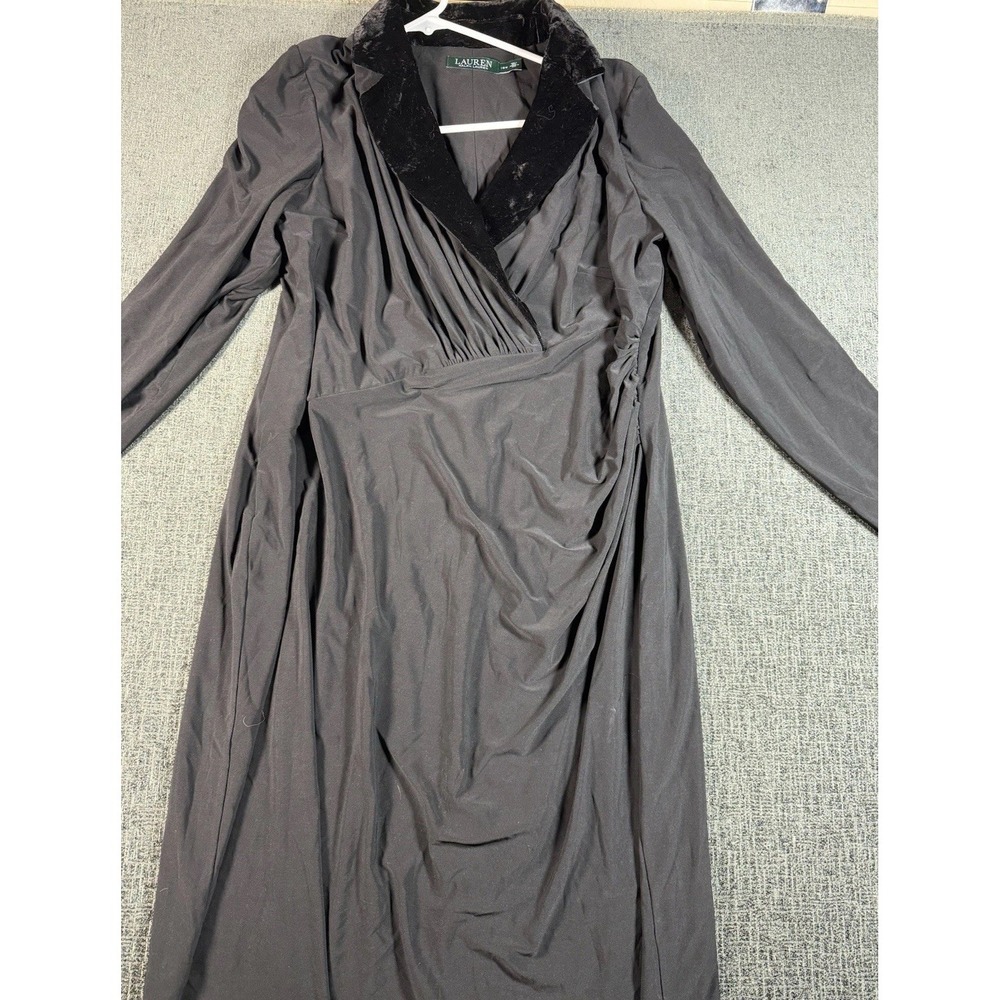 Lauren Ralph Lauren Black Velvet Trimmed Ruched Sheath Dress Womens Size 16W